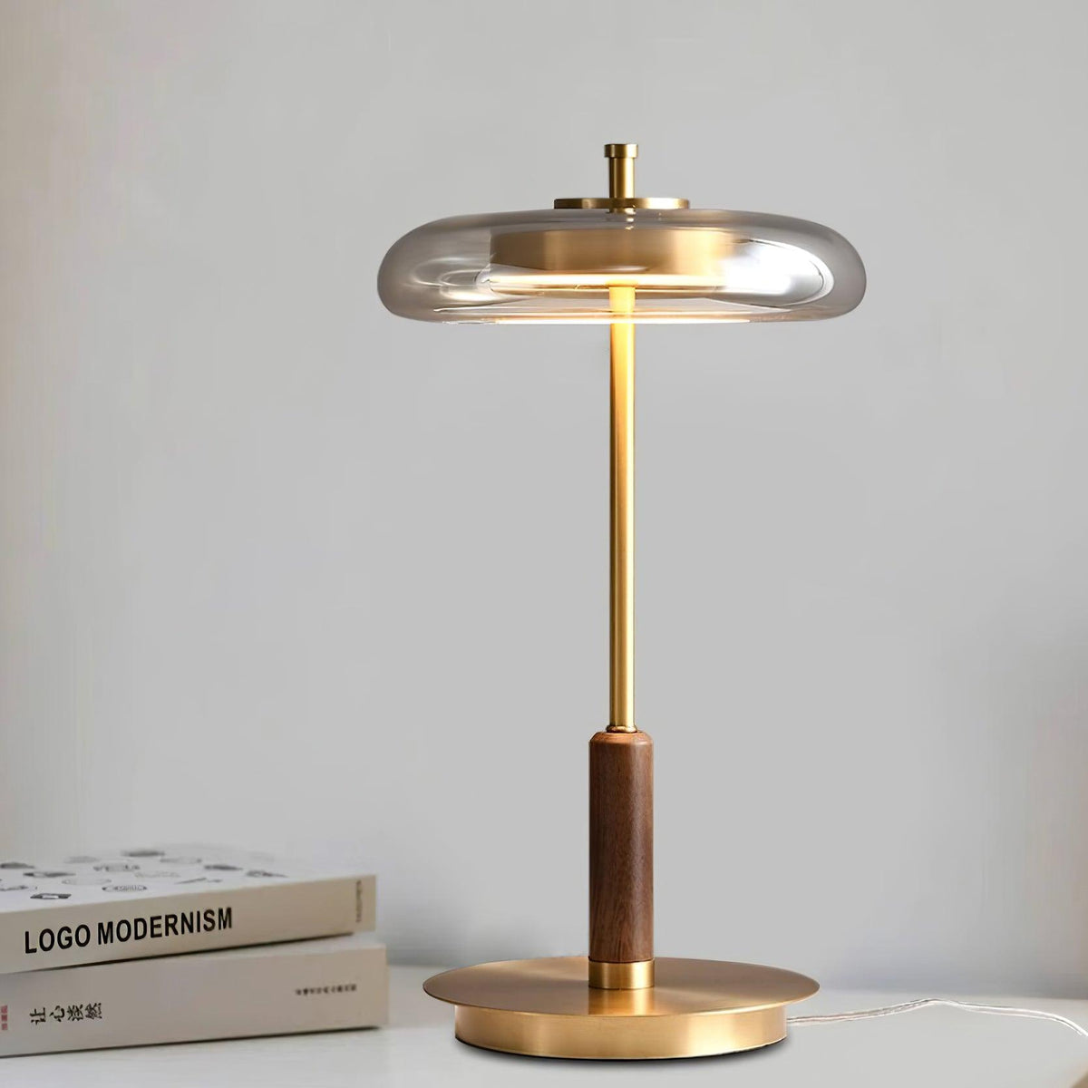 Amber Glass Bedside Lamp with Brass Base 8.6 in Diameter Warm Glow 7W LED Lighting Nightstand Accent for Bedroom Office Contemporary Decorat