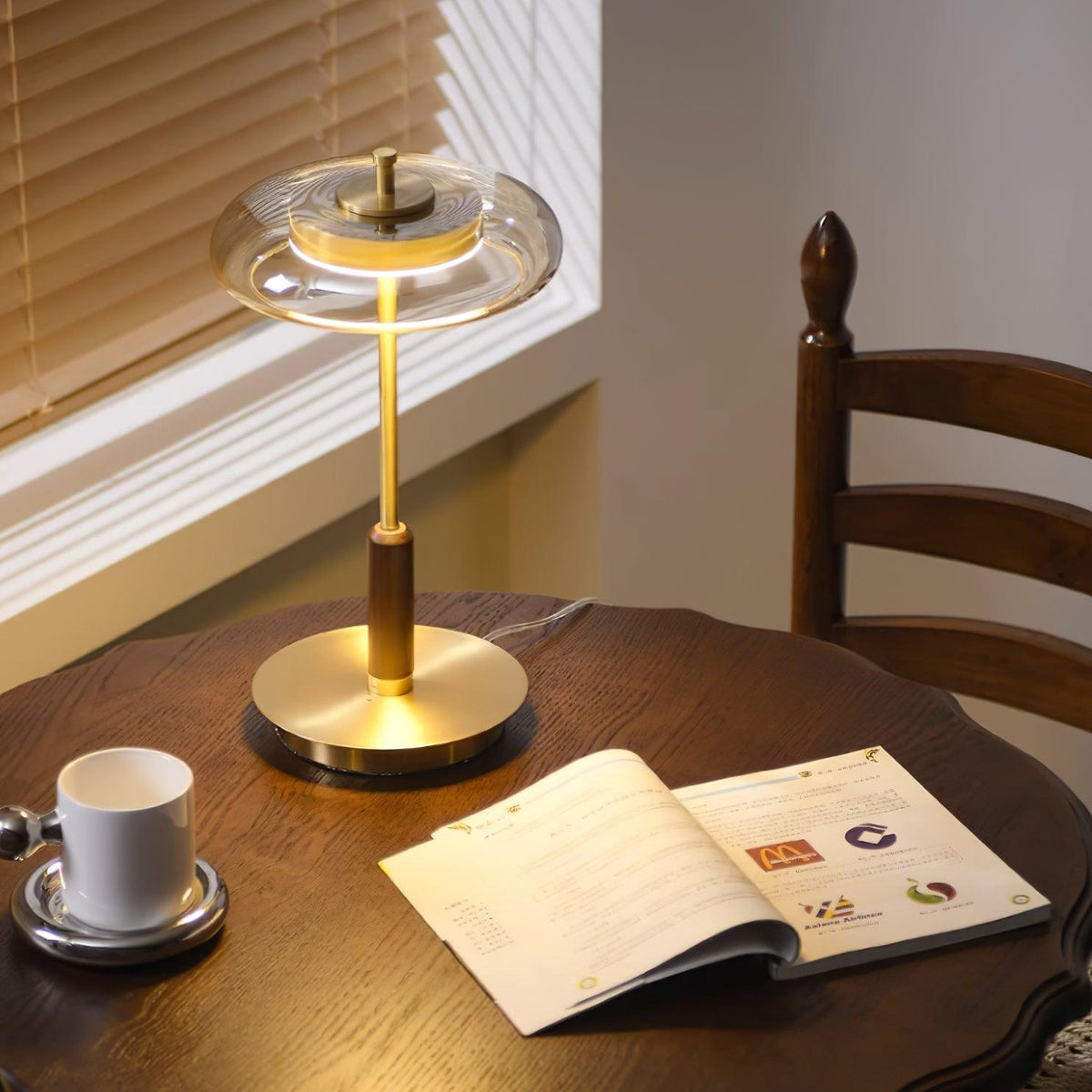Amber Glass Bedside Lamp with Brass Base 8.6 in Diameter Warm Glow 7W LED Lighting Nightstand Accent for Bedroom Office Contemporary Decorat