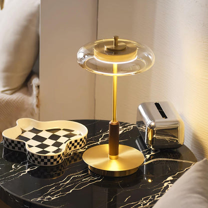 Amber Glass Bedside Lamp with Brass Base 8.6 in Diameter Warm Glow 7W LED Lighting Nightstand Accent for Bedroom Office Contemporary Decorat
