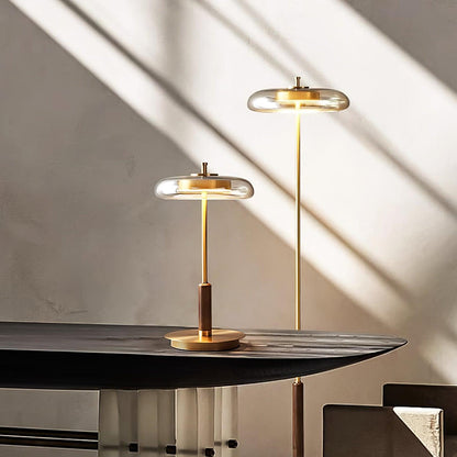 Amber Glass Bedside Lamp with Brass Base 8.6 in Diameter Warm Glow 7W LED Lighting Nightstand Accent for Bedroom Office Contemporary Decorat