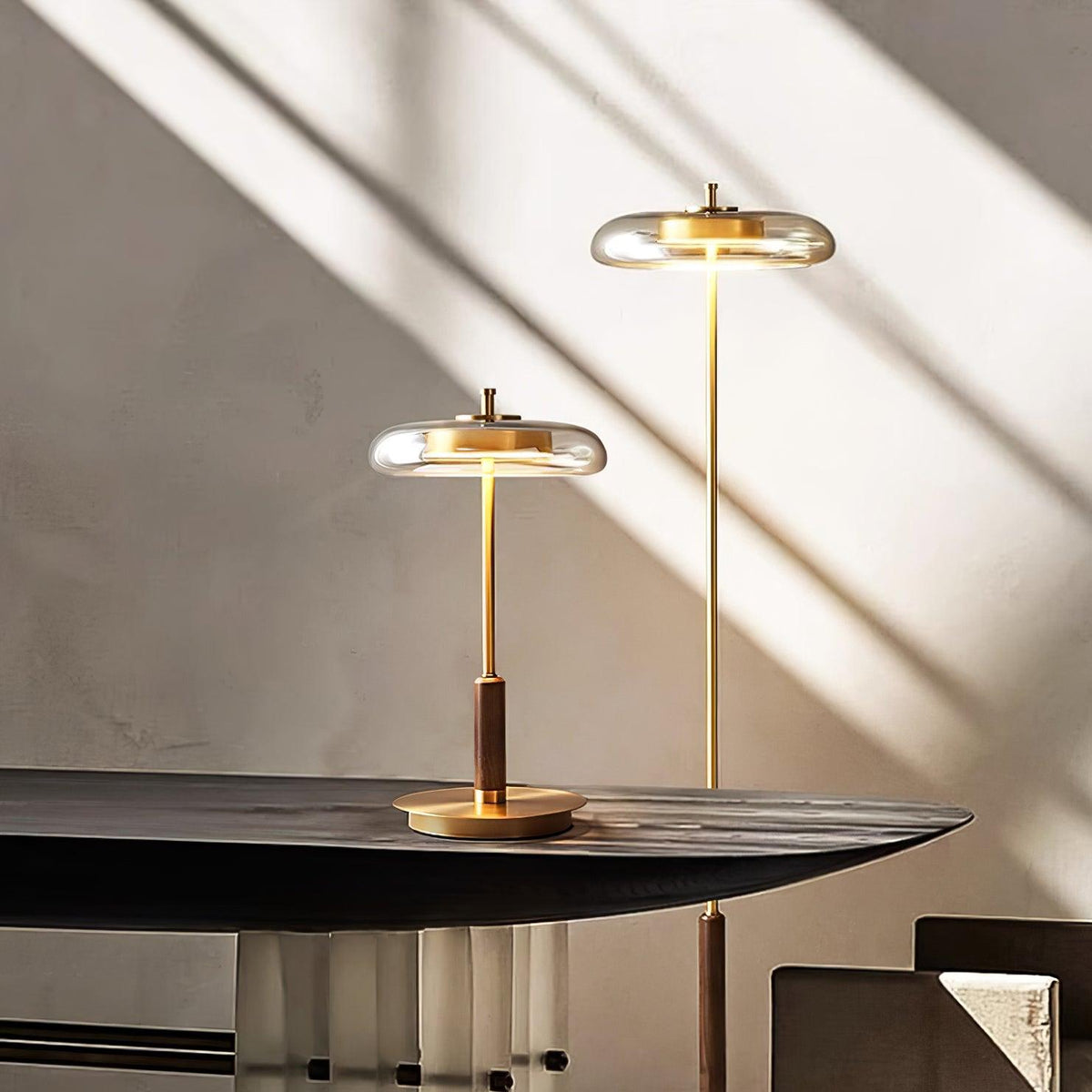 Amber Glass Bedside Lamp with Brass Base 8.6 in Diameter Warm Glow 7W LED Lighting Nightstand Accent for Bedroom Office Contemporary Decorat