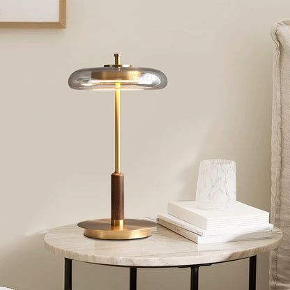 Amber Glass Bedside Lamp with Brass Base 8.6 in Diameter Warm Glow 7W LED Lighting Nightstand Accent for Bedroom Office Contemporary Decorat