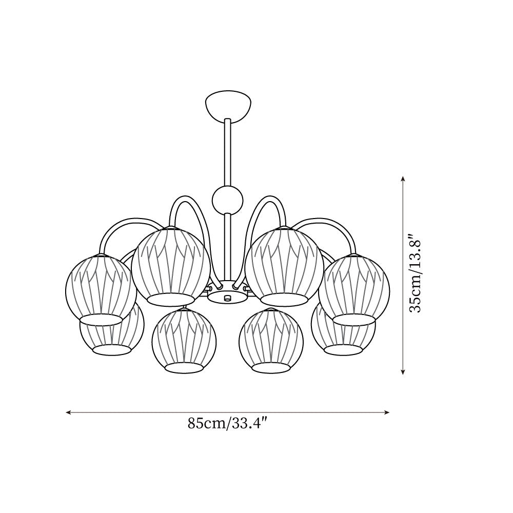 Ribbed Glass Dome Pendant Fixture 26-33 inches Multi-Head Overhead Lighting for Kitchen Dining & Living Areas Adjustable Drop