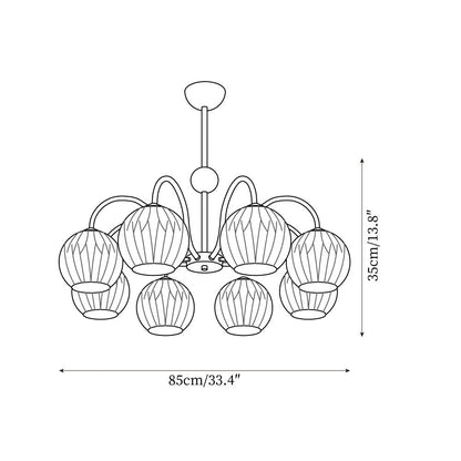 Ribbed Glass Dome Pendant Fixture 26-33 inches Multi-Head Overhead Lighting for Kitchen Dining & Living Areas Adjustable Drop