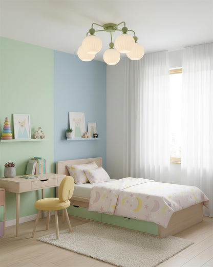 Multi-Head Glass Pendant Light Green Pumpkin Shade for Dining Room Living Space Kitchen Island Overhead Fixture Dimmable E26 Modern Chandeli