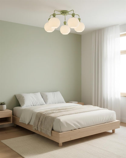 Multi-Head Glass Pendant Light Green Pumpkin Shade for Dining Room Living Space Kitchen Island Overhead Fixture Dimmable E26 Modern Chandeli