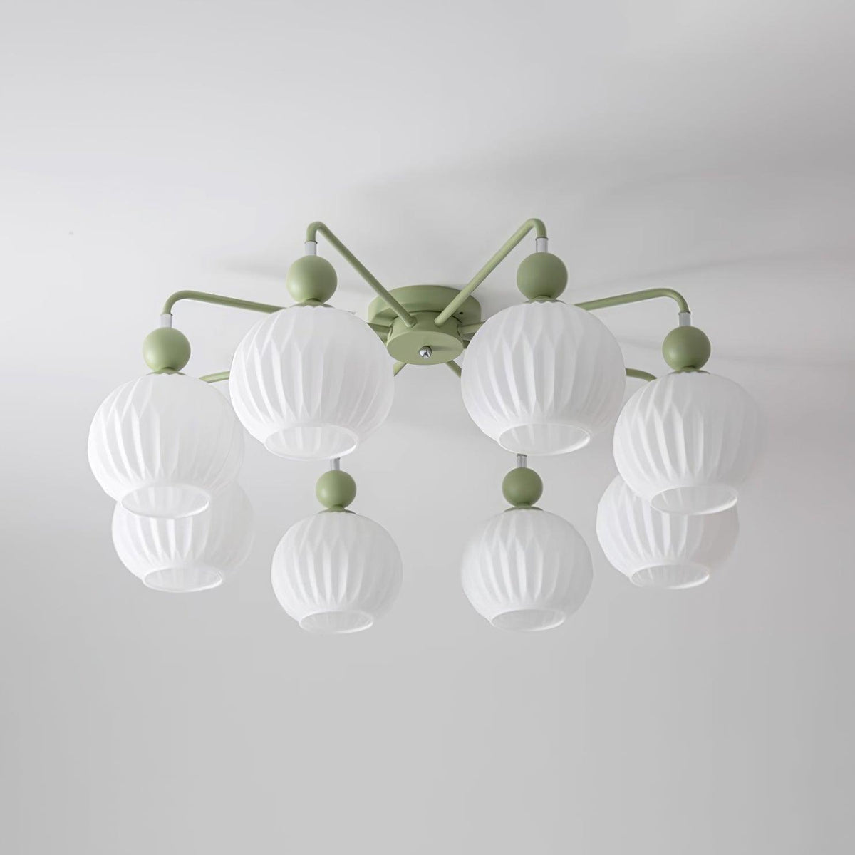Multi-Head Glass Pendant Light Green Pumpkin Shade for Dining Room Living Space Kitchen Island Overhead Fixture Dimmable E26 Modern Chandeli