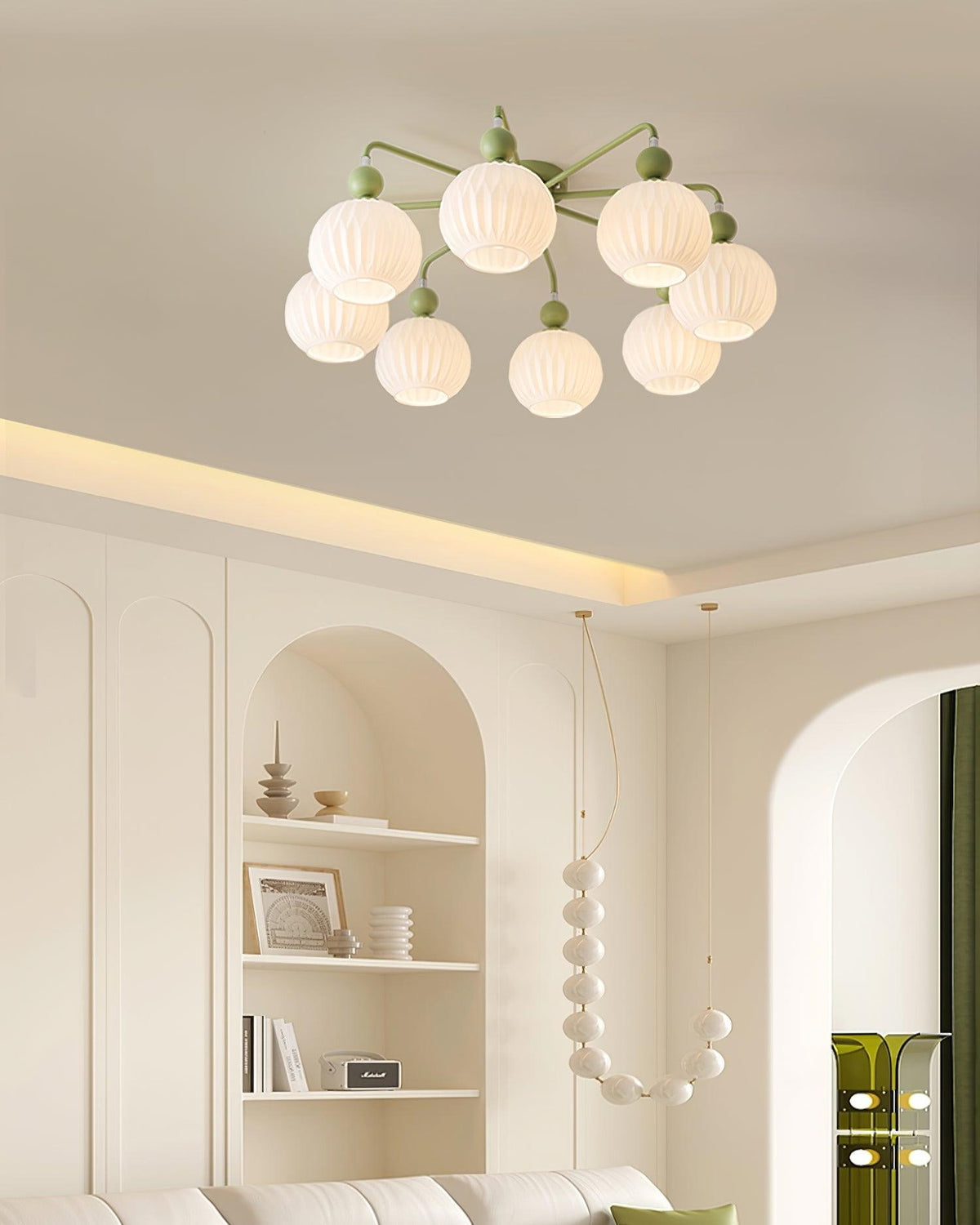 Multi-Head Glass Pendant Light Green Pumpkin Shade for Dining Room Living Space Kitchen Island Overhead Fixture Dimmable E26 Modern Chandeli