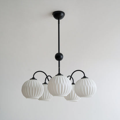 Ribbed Glass Dome Pendant Fixture 26-33 inches Multi-Head Overhead Lighting for Kitchen Dining & Living Areas Adjustable Drop