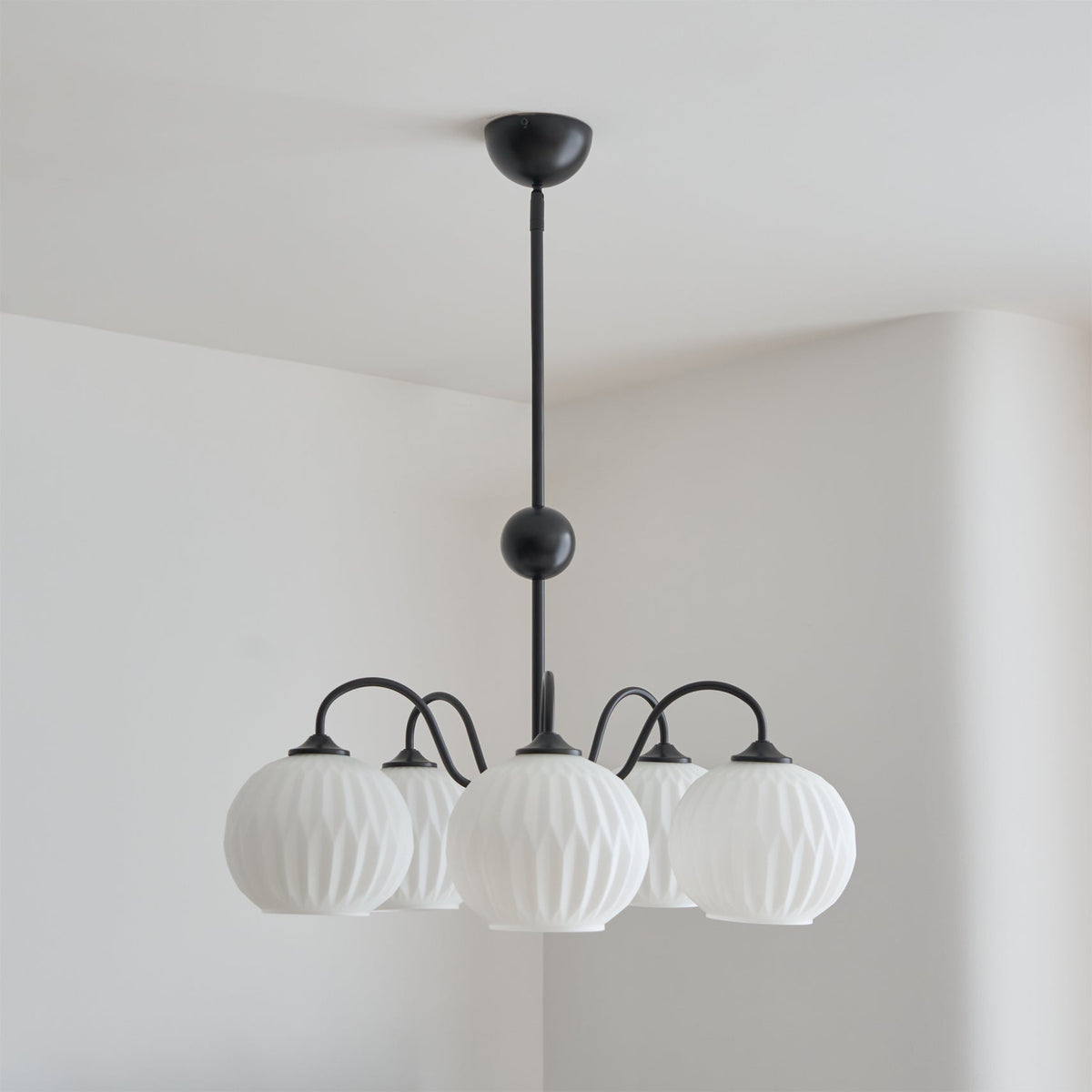 Ribbed Glass Dome Pendant Fixture 26-33 inches Multi-Head Overhead Lighting for Kitchen Dining & Living Areas Adjustable Drop