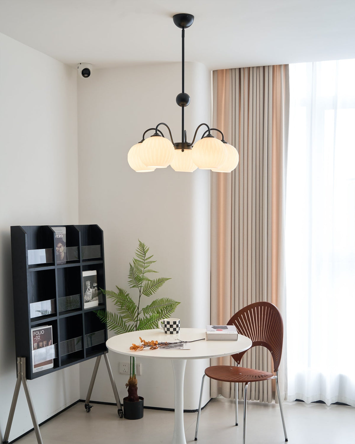 Ribbed Glass Dome Pendant Fixture 26-33 inches Multi-Head Overhead Lighting for Kitchen Dining & Living Areas Adjustable Drop