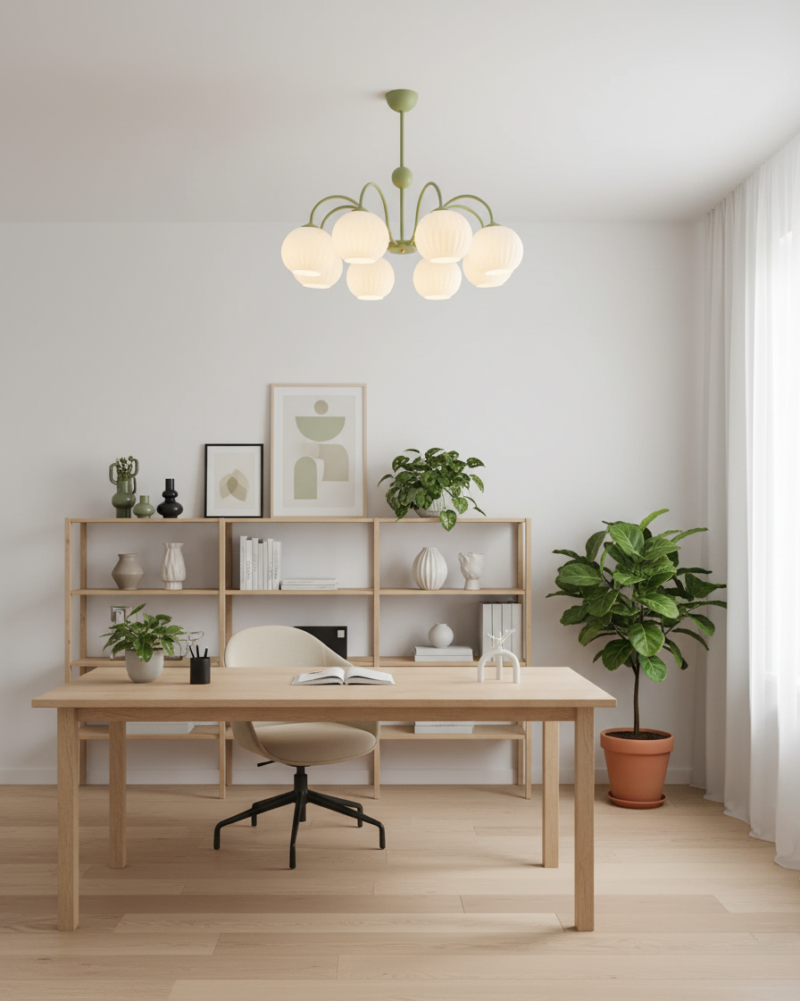 Ribbed Glass Dome Pendant Fixture 26-33 inches Multi-Head Overhead Lighting for Kitchen Dining & Living Areas Adjustable Drop