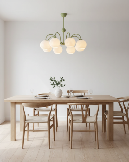Ribbed Glass Dome Pendant Fixture 26-33 inches Multi-Head Overhead Lighting for Kitchen Dining & Living Areas Adjustable Drop
