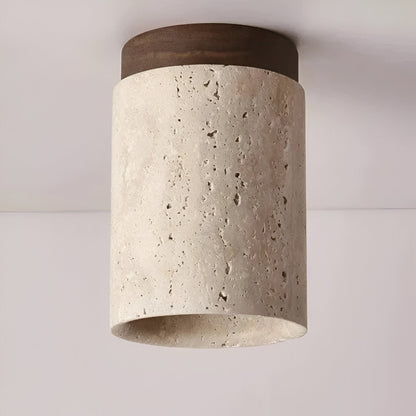 Flush Mount Stone Ceiling Light 4.3 Inch Beige Round Fixture Low Profile Bedroom Hallway Kitchen Entryway Soft Ambient Glow E27 Socket Natur