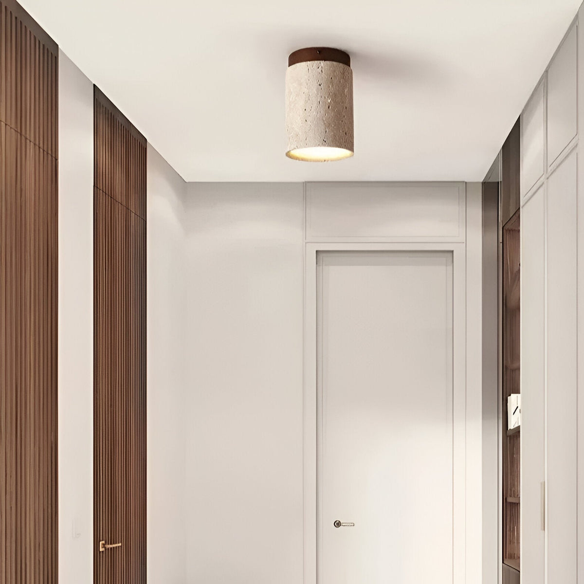 Flush Mount Stone Ceiling Light 4.3 Inch Beige Round Fixture Low Profile Bedroom Hallway Kitchen Entryway Soft Ambient Glow E27 Socket Natur
