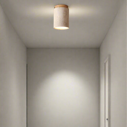 Flush Mount Stone Ceiling Light 4.3 Inch Beige Round Fixture Low Profile Bedroom Hallway Kitchen Entryway Soft Ambient Glow E27 Socket Natur