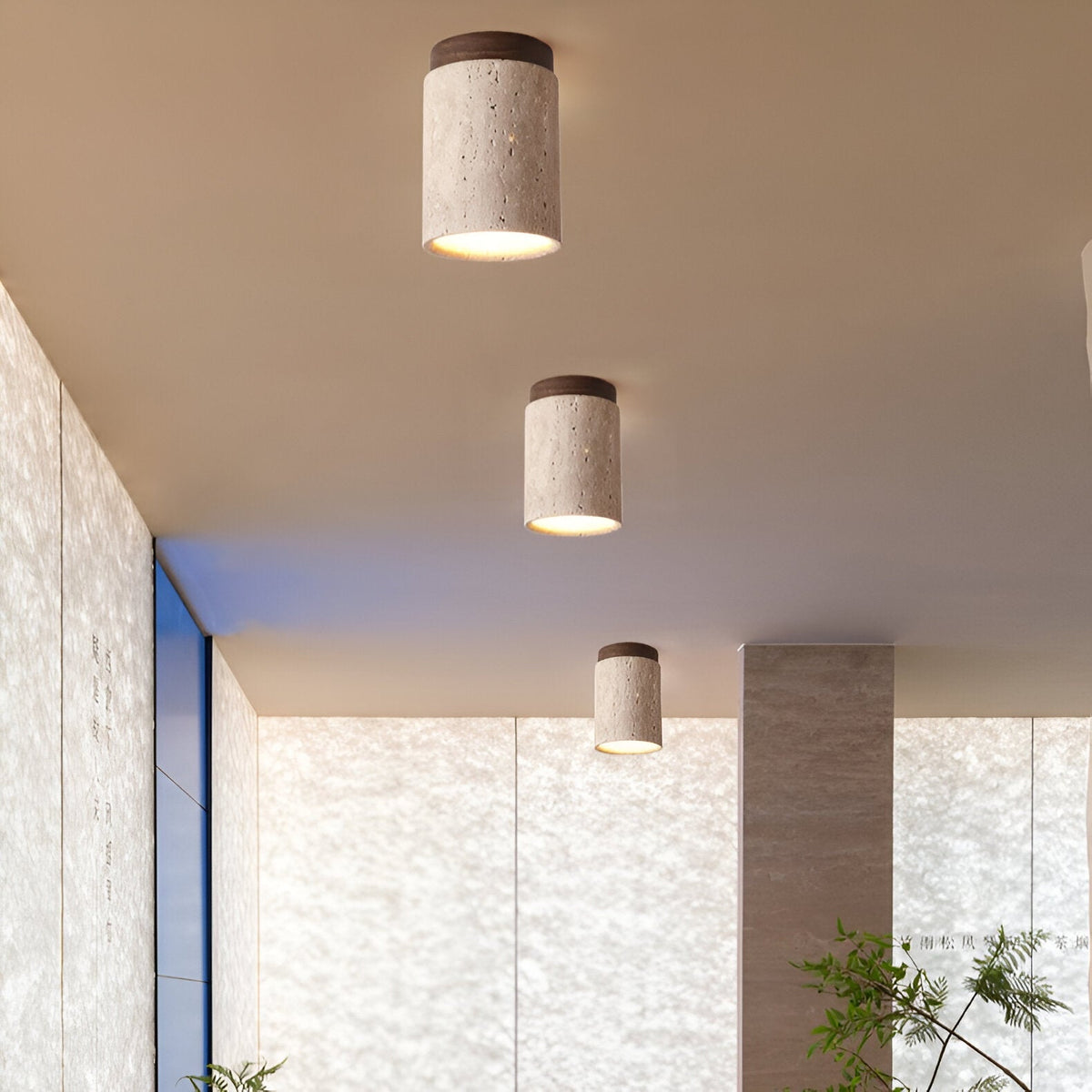 Flush Mount Stone Ceiling Light 4.3 Inch Beige Round Fixture Low Profile Bedroom Hallway Kitchen Entryway Soft Ambient Glow E27 Socket Natur