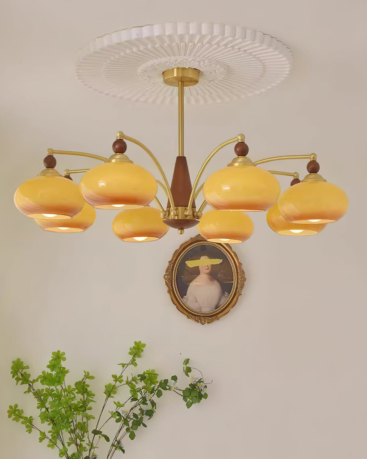 Multi-Arm Pendant Light Fixture Wood Brass Glass Shades Adjustable Height Dining Room Living Room Overhead Lighting 3 5 8 Bulb Vintage Indus