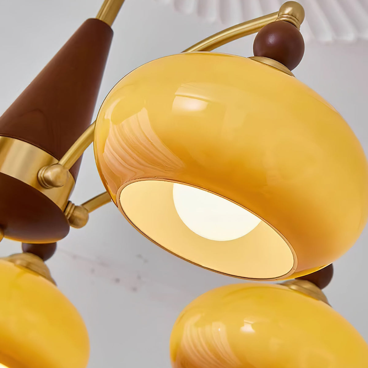 Multi-Arm Pendant Light Fixture Wood Brass Glass Shades Adjustable Height Dining Room Living Room Overhead Lighting 3 5 8 Bulb Vintage Indus
