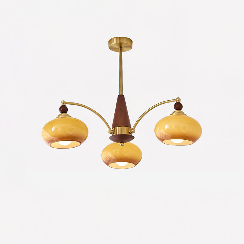 Multi-Arm Pendant Light Fixture Wood Brass Glass Shades Adjustable Height Dining Room Living Room Overhead Lighting 3 5 8 Bulb Vintage Indus