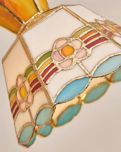 Stained Glass Pendant Light 7.8 Inch Bell Shade Multicolor Floral Fixture Kitchen Island Dining Room Ceiling Lamp Vintage Style Hanging Ligh