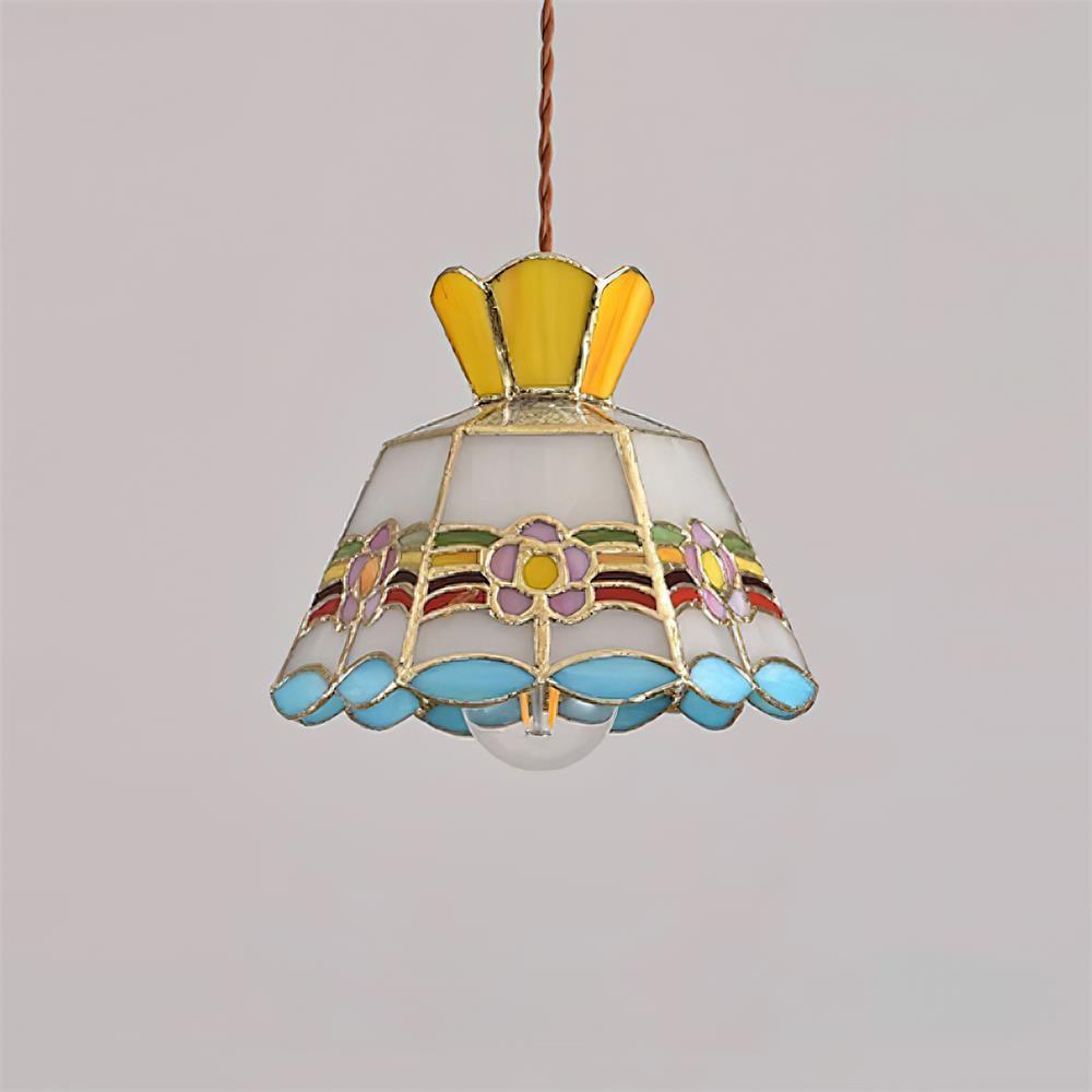 Stained Glass Pendant Light 7.8 Inch Bell Shade Multicolor Floral Fixture Kitchen Island Dining Room Ceiling Lamp Vintage Style Hanging Ligh