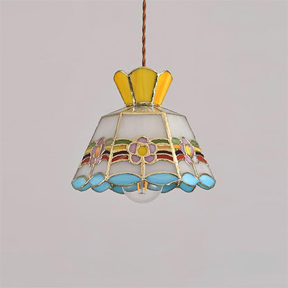 Stained Glass Pendant Light 7.8 Inch Bell Shade Multicolor Floral Fixture Kitchen Island Dining Room Ceiling Lamp Vintage Style Hanging Ligh