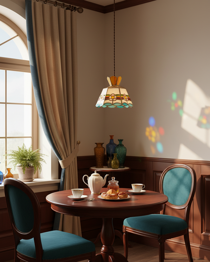 Stained Glass Pendant Light 7.8 Inch Bell Shade Multicolor Floral Fixture Kitchen Island Dining Room Ceiling Lamp Vintage Style Hanging Ligh