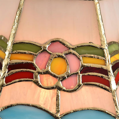 Stained Glass Pendant Light 7.8 Inch Bell Shade Multicolor Floral Fixture Kitchen Island Dining Room Ceiling Lamp Vintage Style Hanging Ligh