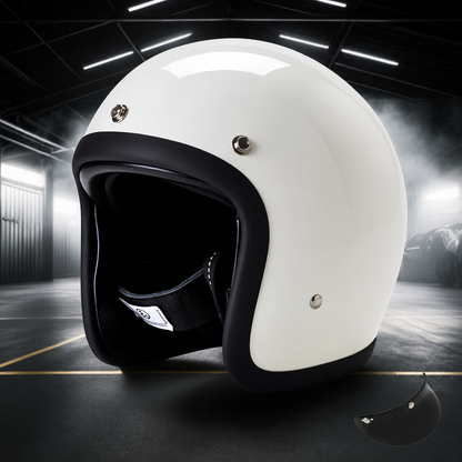 Moto Helmet Retro Low Profile, Full Face Helmet with DOT and ECE Certification, Open Face and Chopper Style Biker Helmet