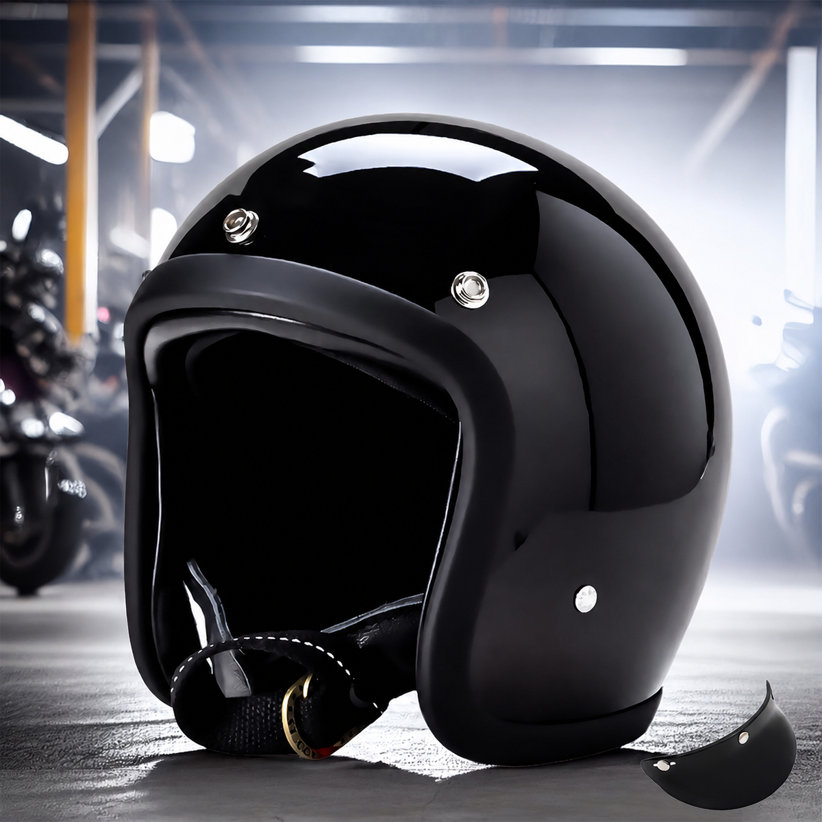Moto Helmet Retro Low Profile, Full Face Helmet with DOT and ECE Certification, Open Face and Chopper Style Biker Helmet