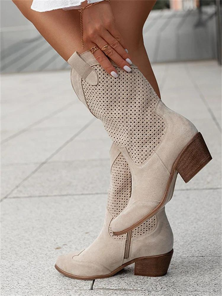 Women's Mid-Calf Leather Western Boots – Cowgirl Style with Cushioned Lining for Everyday Comfort