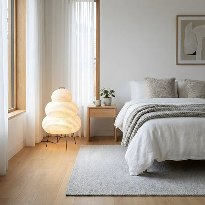 Tall White Paper Shade Standing Lamp with Warm Ambient Light for Bedroom Living Room Modern Minimalist Japandi Style Cloud-Inspired Diffused