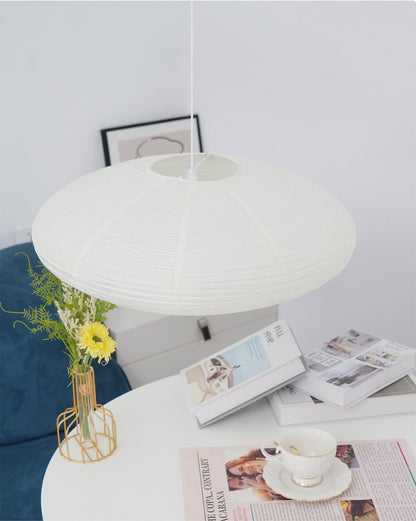 Handcrafted Paper Shade Ceiling Light with Adjustable Cord White Hanging Fixture for Bedroom Living Room Kitchen Dining Modern Indoor Lamp