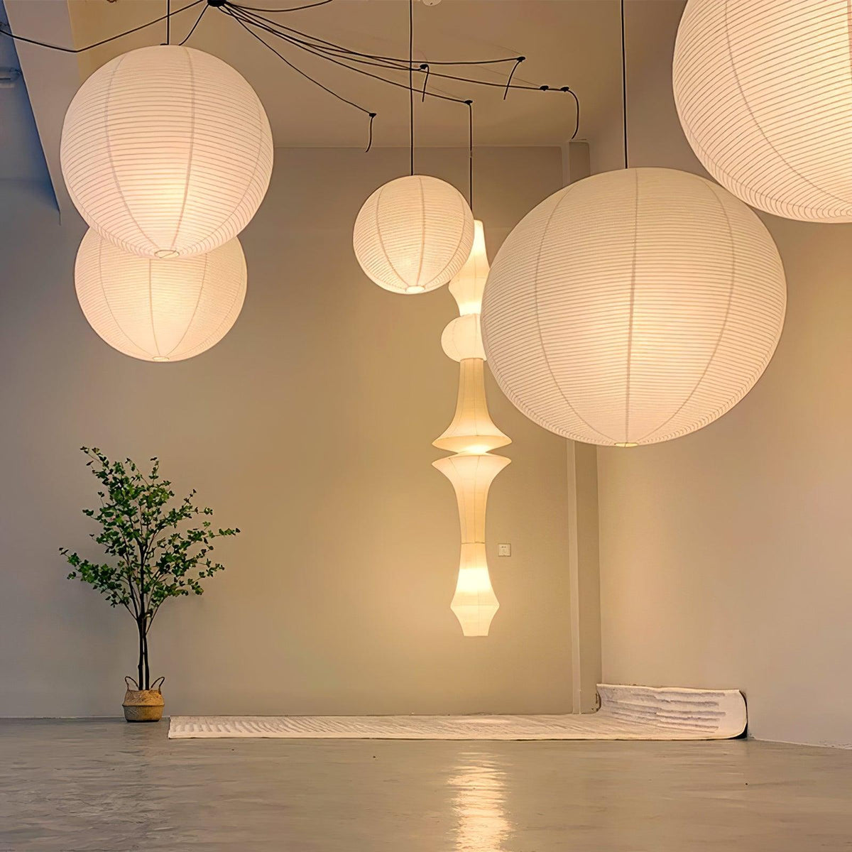 Handmade Paper Globe Drop Light for Kitchen Island & Dining Room – Adjustable Cable, E26 Socket, Soft Ambient Glow – Modern Overhead Fixture