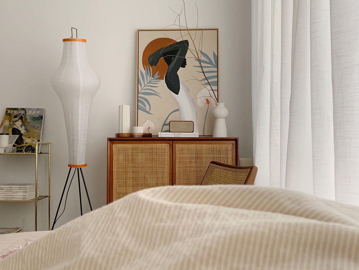 Japanese-Inspired Paper Floor Lamp White Mulberry Shade Tall Standing Light for Living Room Bedroom Reading Nook Sculptural Accent