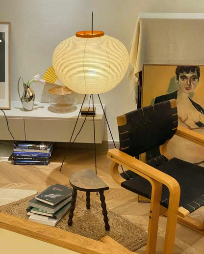 Japanese-Inspired Paper Floor Lamp White Mulberry Shade Tall Standing Light for Living Room Bedroom Reading Nook Sculptural Accent