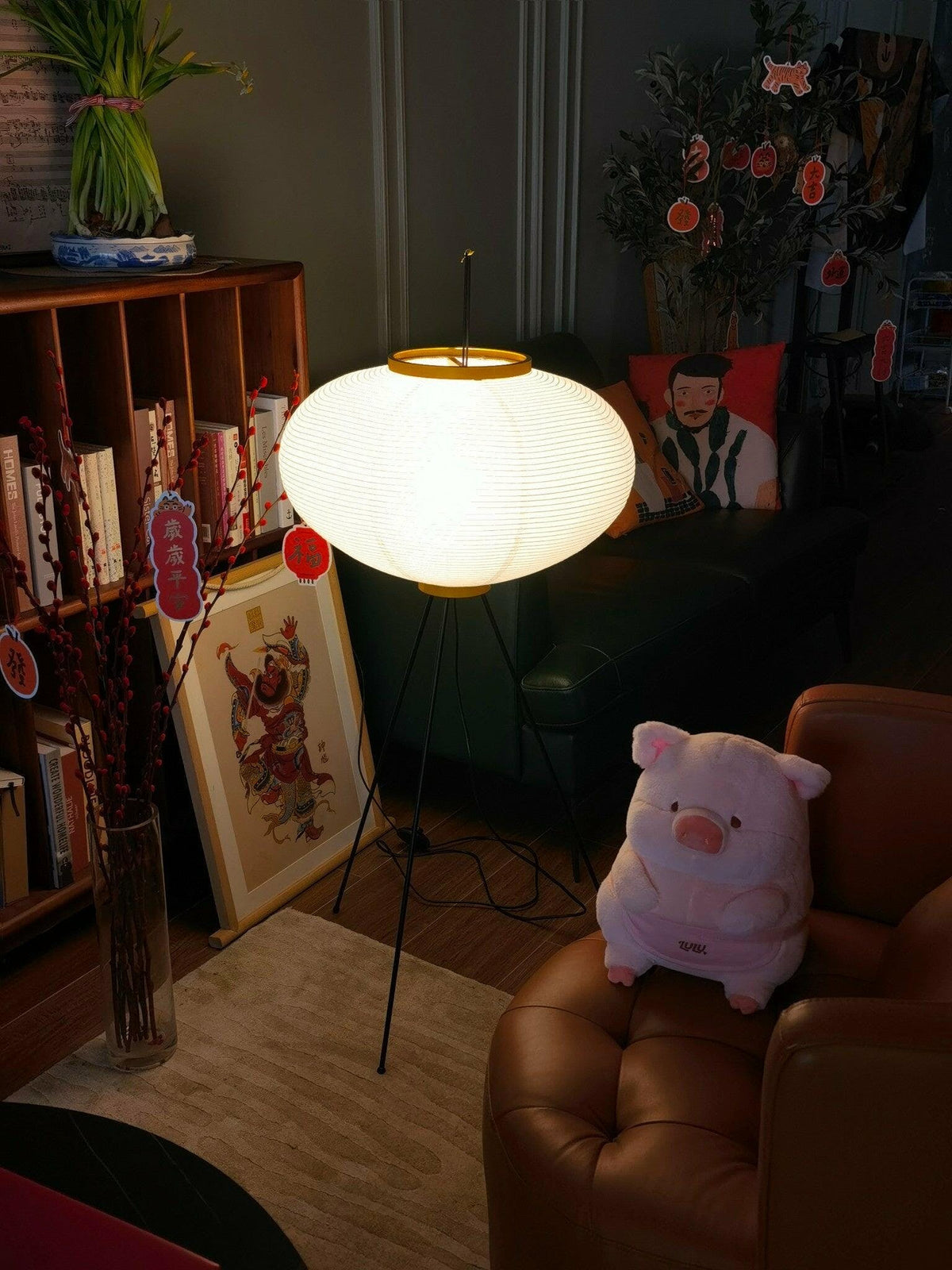 Japanese-Inspired Paper Floor Lamp White Mulberry Shade Tall Standing Light for Living Room Bedroom Reading Nook Sculptural Accent