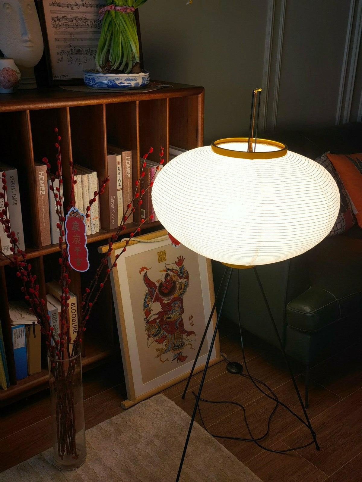 Japanese-Inspired Paper Floor Lamp White Mulberry Shade Tall Standing Light for Living Room Bedroom Reading Nook Sculptural Accent