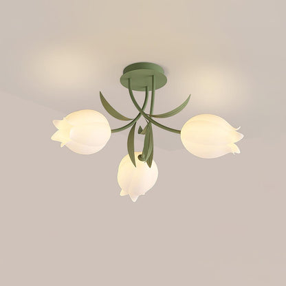 Flush Mount Floral Ceiling Light Fixture with Multi-Head LED Design for Bedroom, Living Room & Bathroom | Green White Acrylic Shades | Dimma