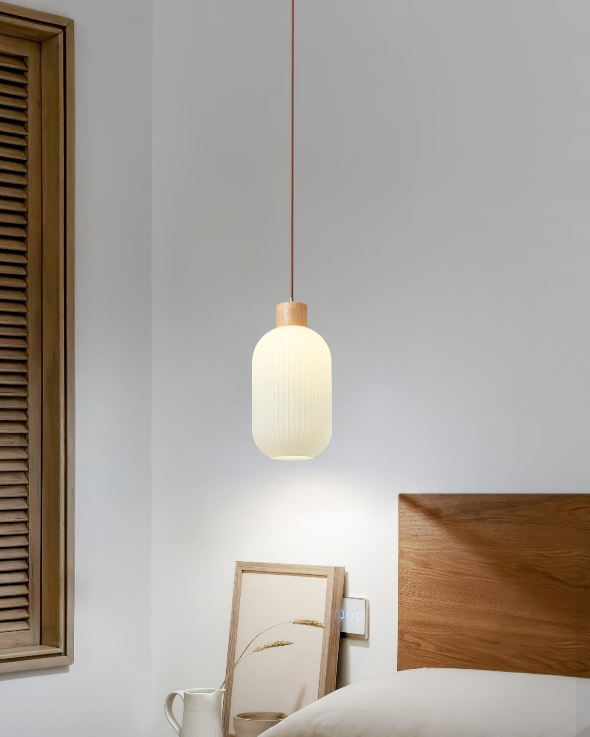 Hanging Ceiling Light with Frosted Shade and Natural Accents for Kitchen Island Dining Room Bedroom | Modern Drop Fixture E26 Socket 110V In