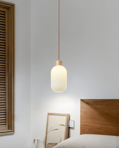 Hanging Ceiling Light with Frosted Shade and Natural Accents for Kitchen Island Dining Room Bedroom | Modern Drop Fixture E26 Socket 110V In