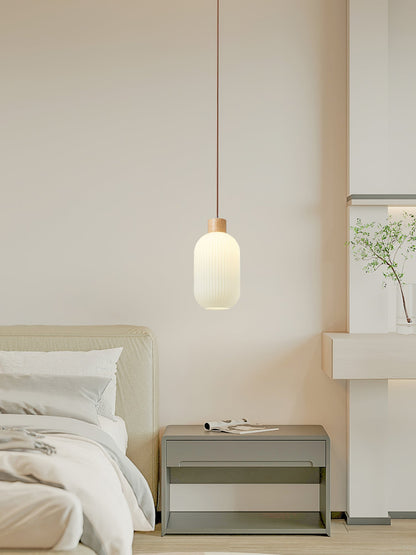 Hanging Ceiling Light with Frosted Shade and Natural Accents for Kitchen Island Dining Room Bedroom | Modern Drop Fixture E26 Socket 110V In