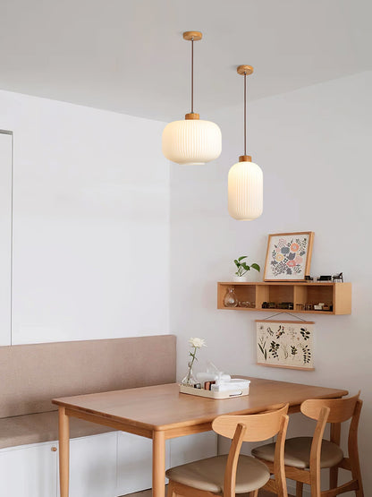 Hanging Ceiling Light with Frosted Shade and Natural Accents for Kitchen Island Dining Room Bedroom | Modern Drop Fixture E26 Socket 110V In