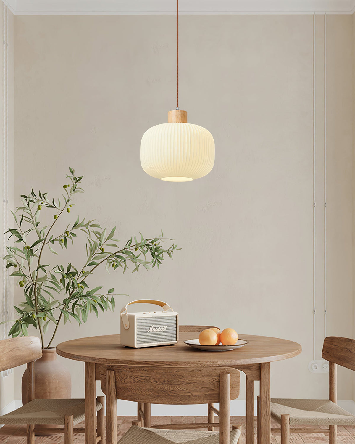 Hanging Ceiling Light with Frosted Shade and Natural Accents for Kitchen Island Dining Room Bedroom | Modern Drop Fixture E26 Socket 110V In