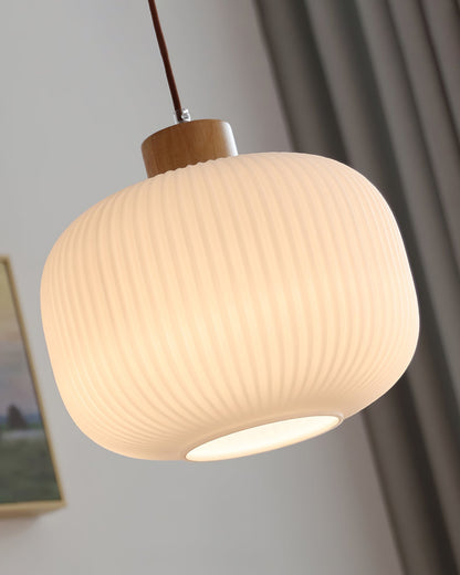 Hanging Ceiling Light with Frosted Shade and Natural Accents for Kitchen Island Dining Room Bedroom | Modern Drop Fixture E26 Socket 110V In