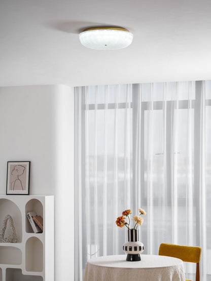 Round Flush Mount LED Ceiling Light Gold Metal Frosted Glass Shade 16 Inch 36W for Bedroom Living Room Kitchen Office Indoor Lighting 3000K
