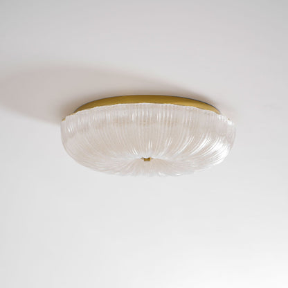 Round Flush Mount LED Ceiling Light Gold Metal Frosted Glass Shade 16 Inch 36W for Bedroom Living Room Kitchen Office Indoor Lighting 3000K
