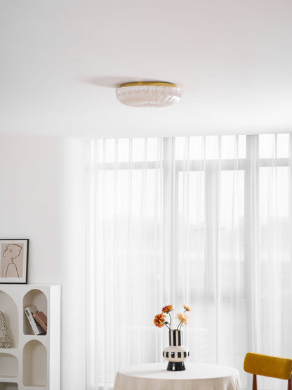 Round Flush Mount LED Ceiling Light Gold Metal Frosted Glass Shade 16 Inch 36W for Bedroom Living Room Kitchen Office Indoor Lighting 3000K
