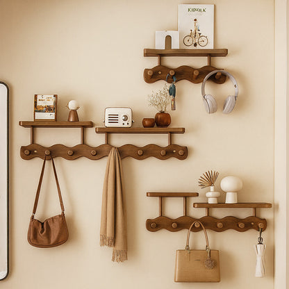 Ripple Collection | Wall Mounted Coat Rack with Shelf & Hooks | Stylish Storage Solution for Organized Entryways